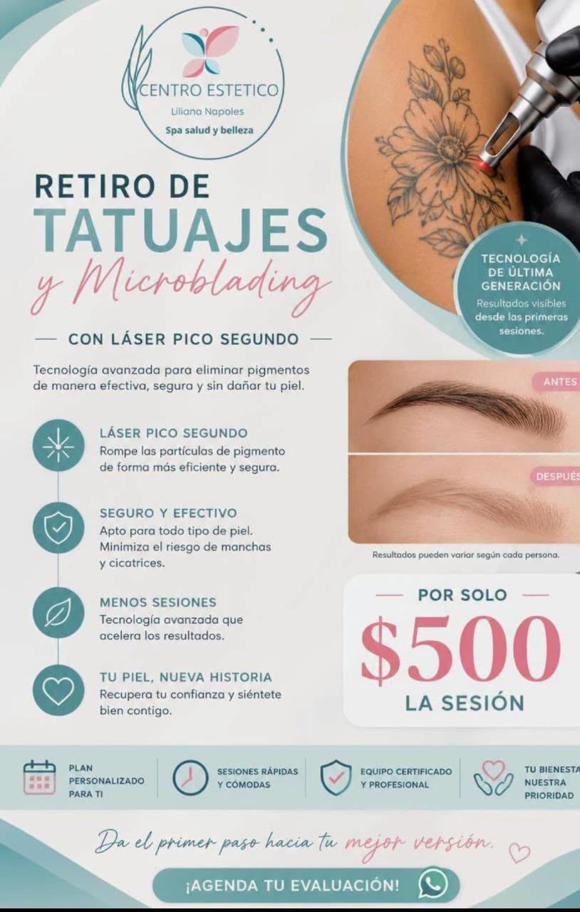 Tratamiento avanzado de retiro de tatuajes y microblading con tecnología de láser pico segundo